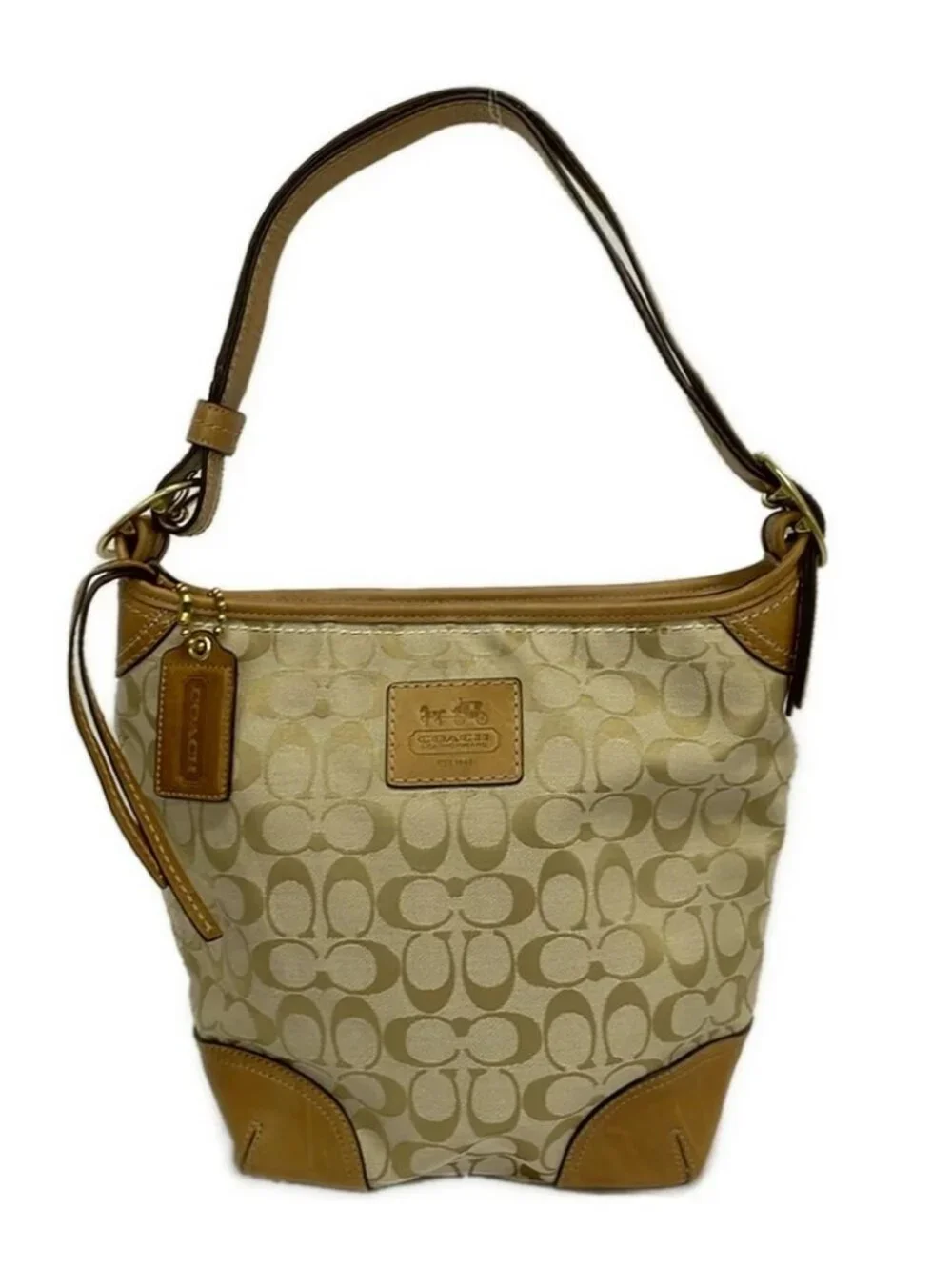 COACH Bleecker Signature Duffle 12390 Beige Jacquard Leather Shoulder Bag